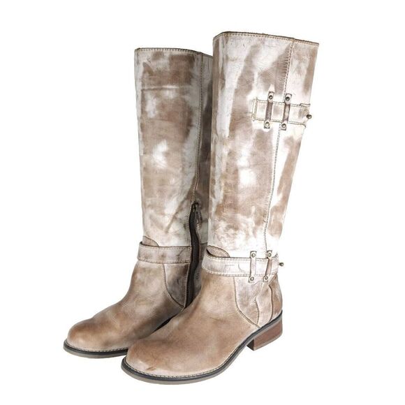 Corral Women’s US 8,5M Tan Distressed Leather Side Zip Tall Riding Boots - Picture 1 of 13